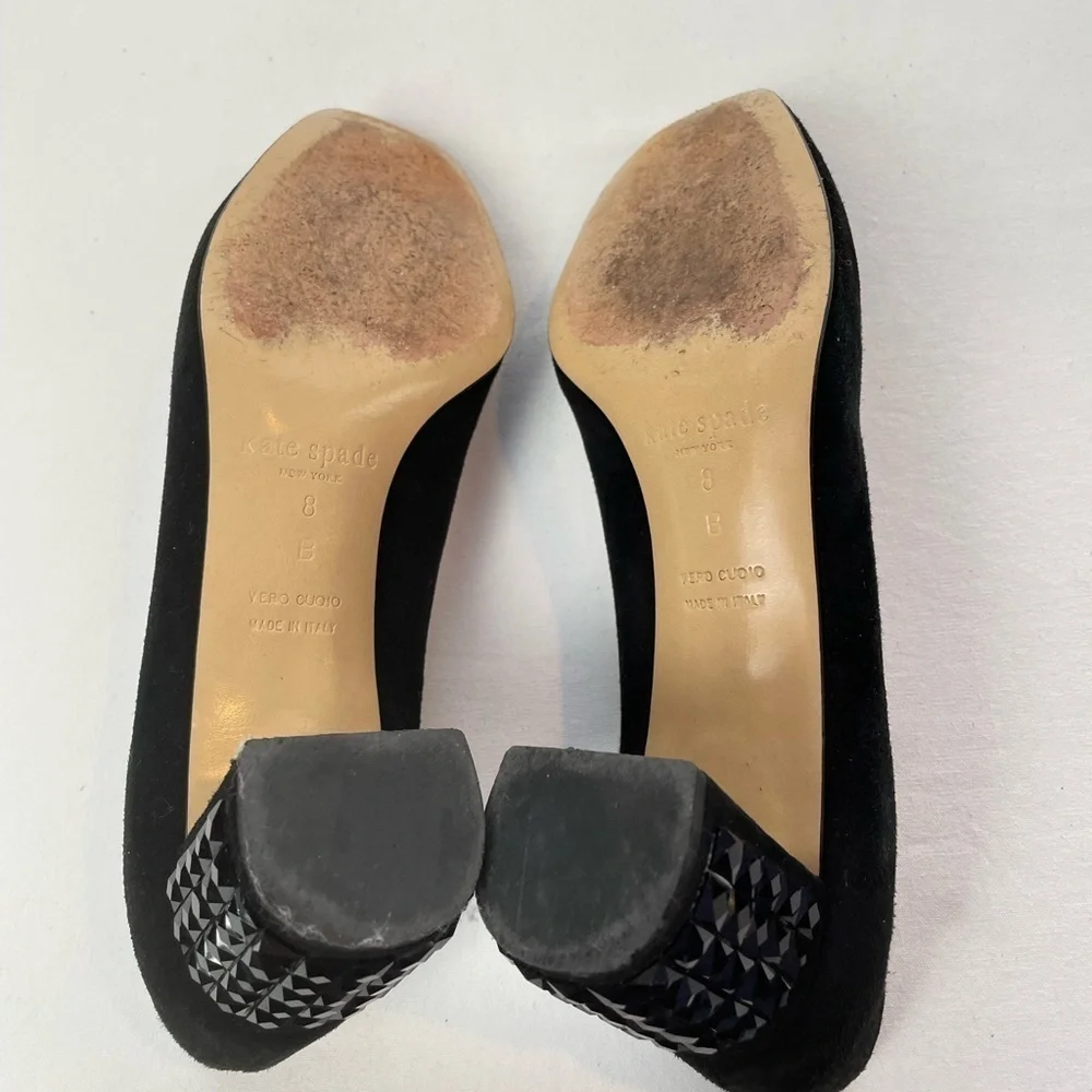 Kate Spade Point Toe Suede Chunky Heel in Black‎ Size 8